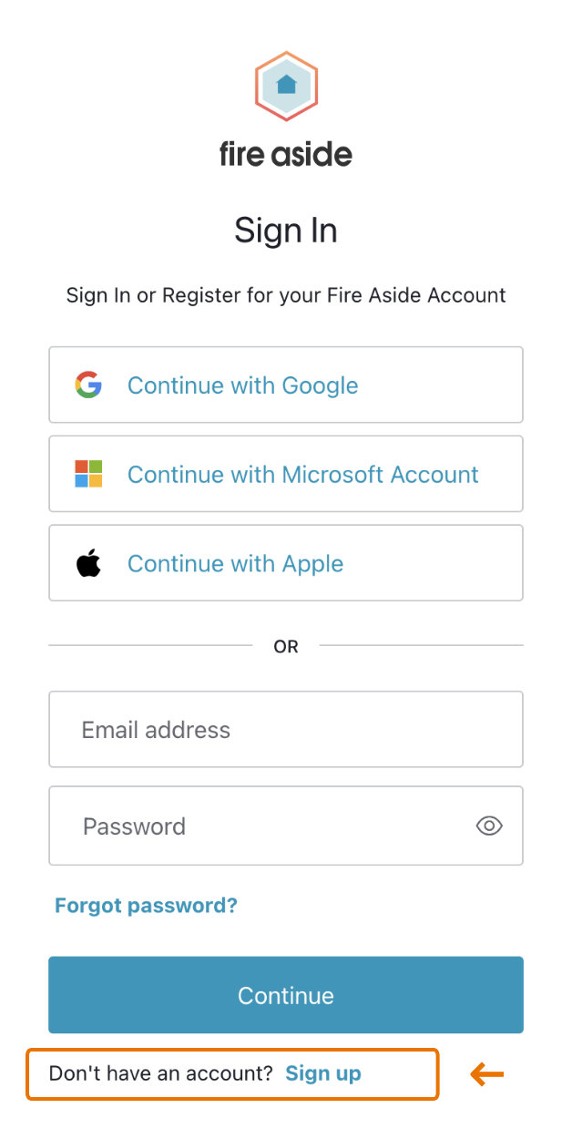 The "Grants" sign-in page, showing the buttons for logging in with 3rd party services like Google, and displaying email and password fields. A "Sign Up" button is highlighted, because this site doesn't use the same credentials as the original website.